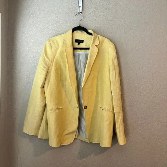Talbots Women’s Yellow Linen Blazer 16 Plus Classic - Picture 2 of 7